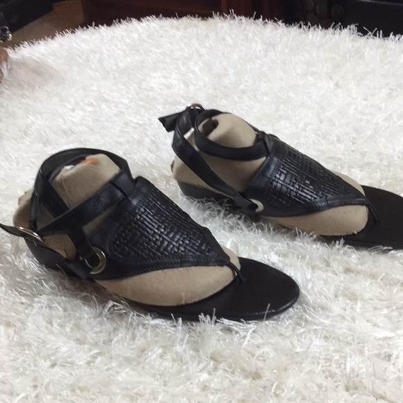 Black Ankle Wrap Black Thong Sandals - Picture 2 of 8